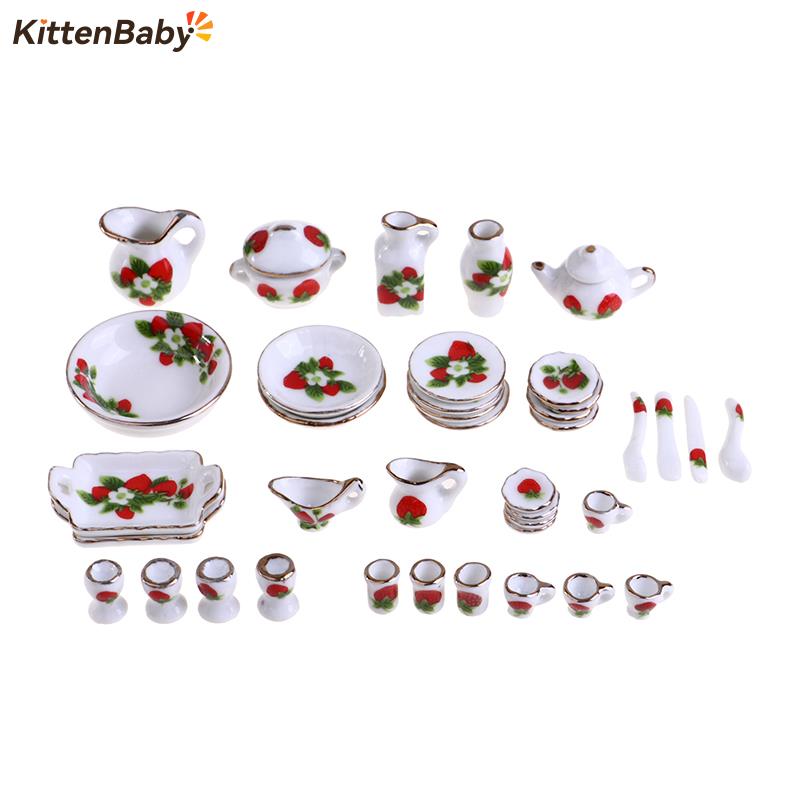 Tea Coffee Pot Set - Miniature Butter House Flower Patten, porcelaine,