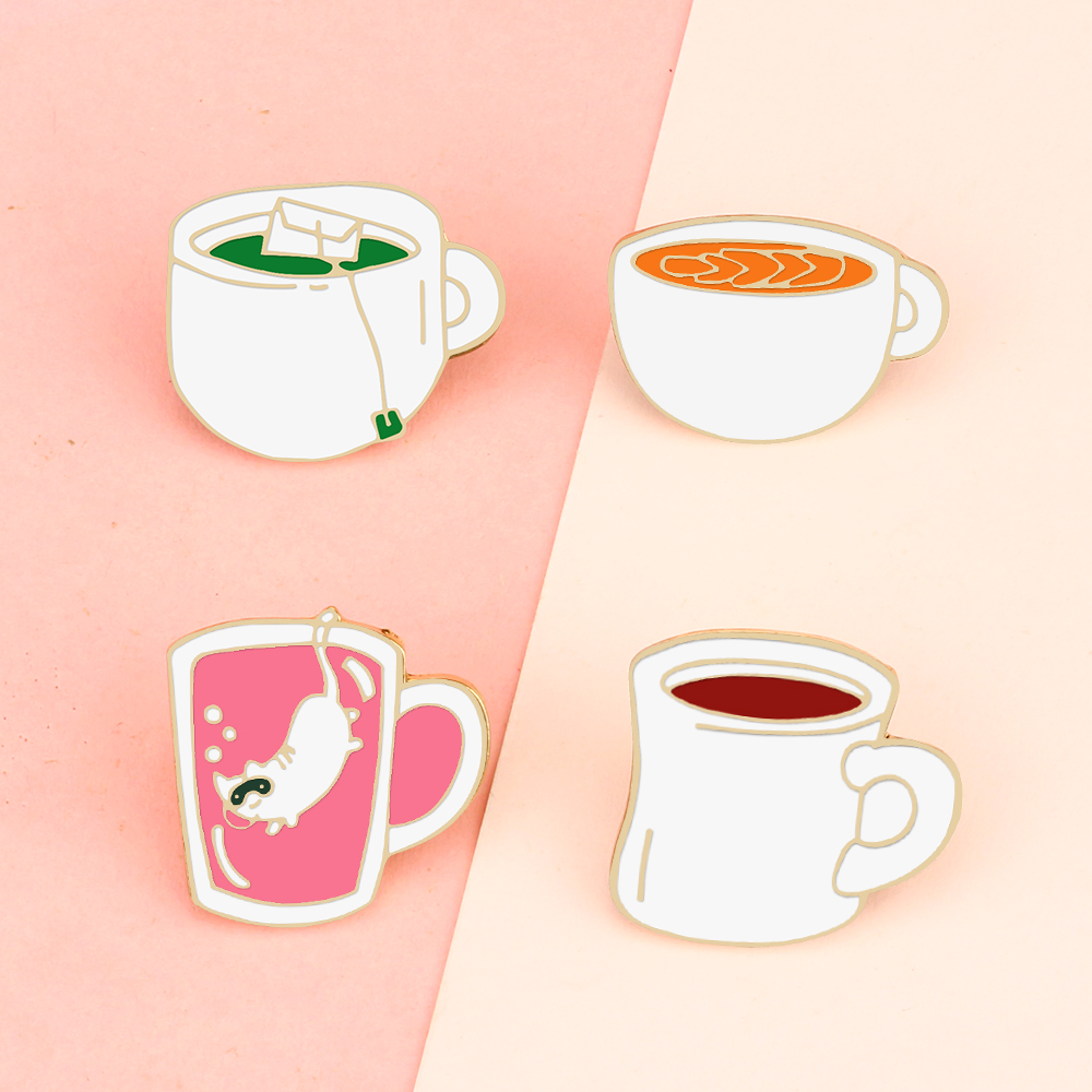 Coffee Tea Green - Broche créative en émail pour tasse