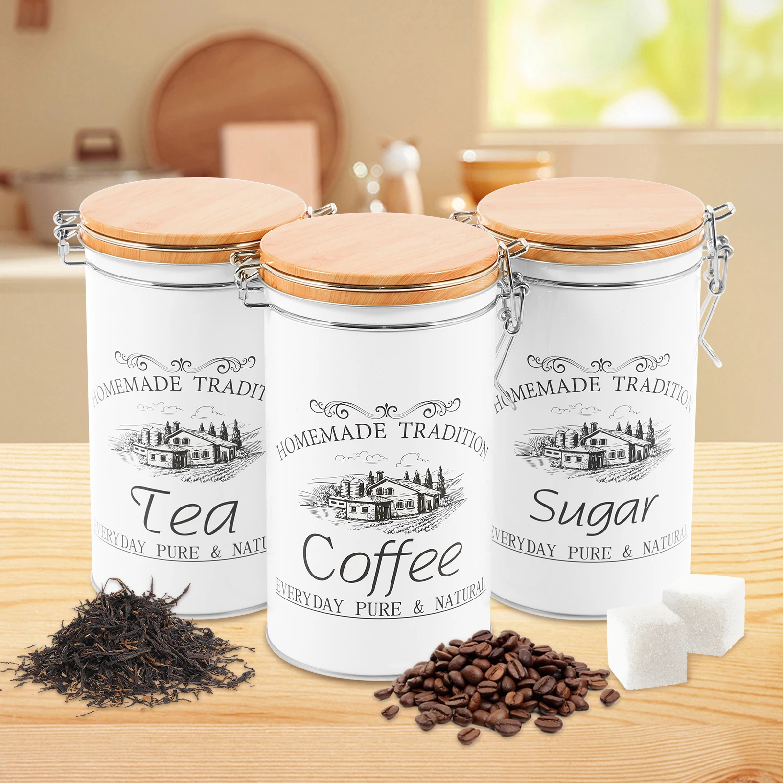 Coffee Tea Jar Set - Lot de 3 boîtes à thé,