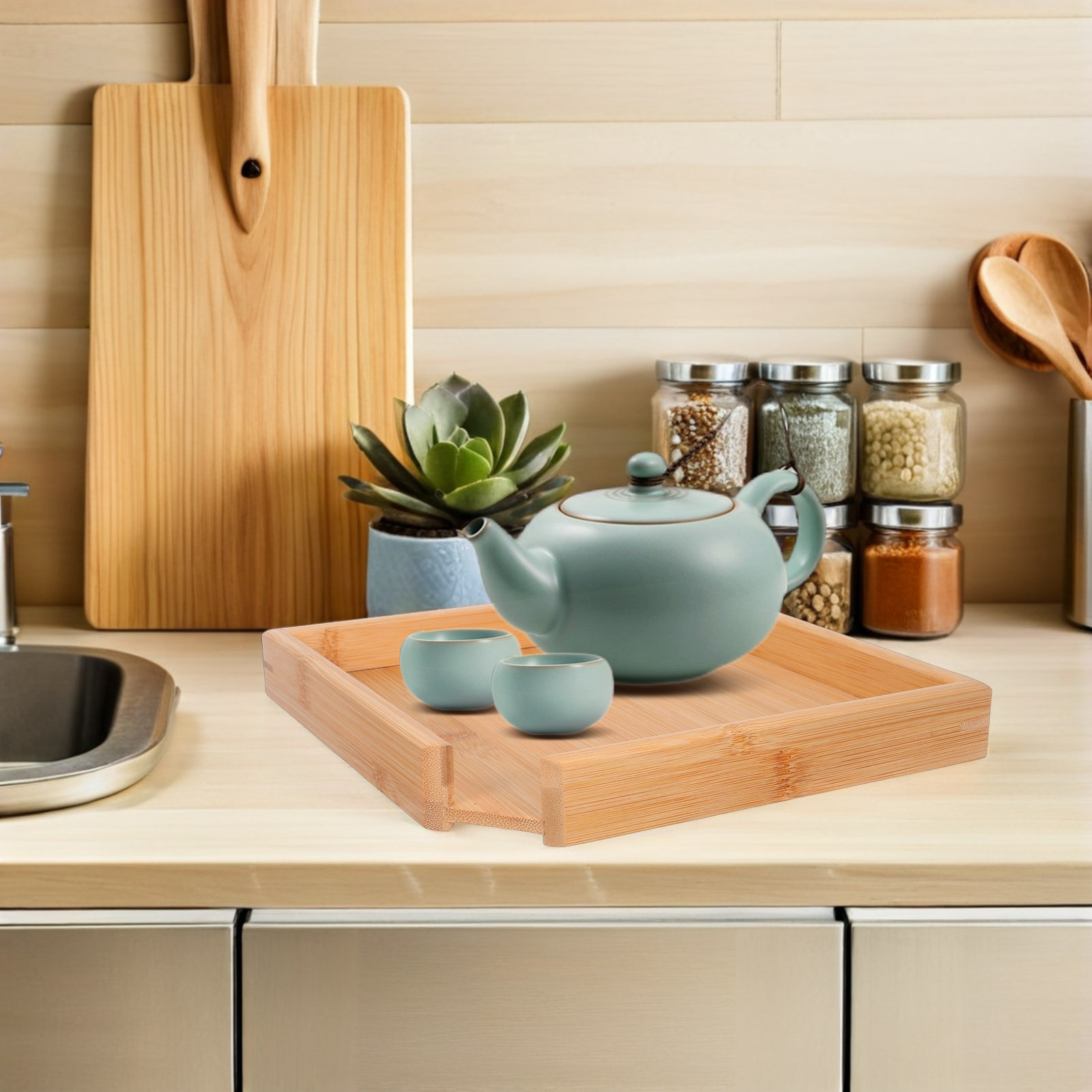 Plateau à thé carré en bambou  - Bamboo Tea Tray avis et prix