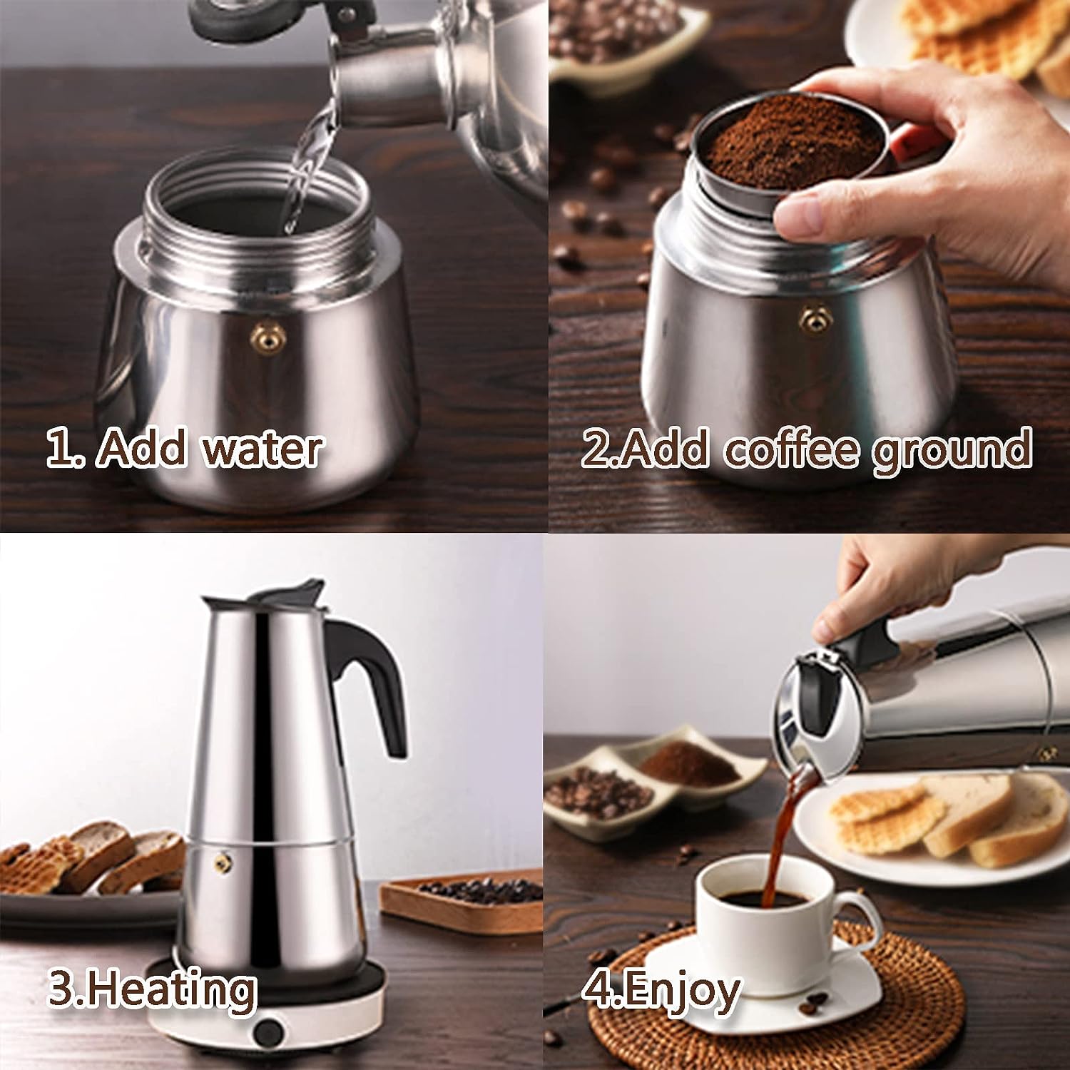 4/6/9 Tasses Moka Pot Caffe Ma - Coffee Tea Chocolate avis et prix